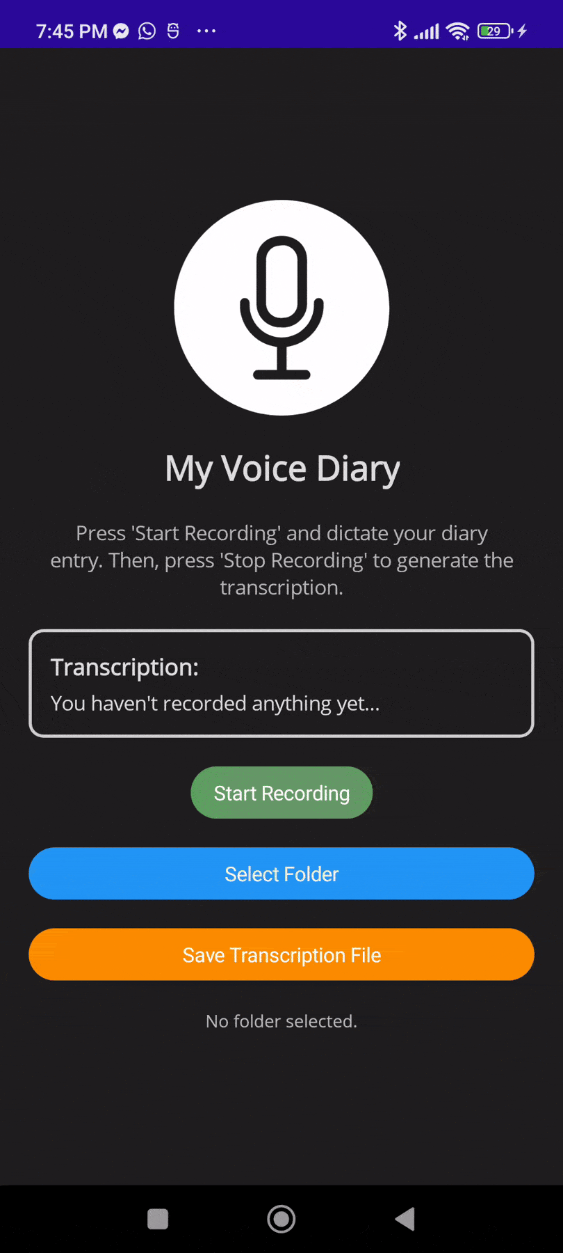 The application showing how to obtain text from a voice recording