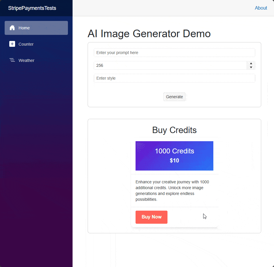 Purchase process initiated in Stripe with successful payment