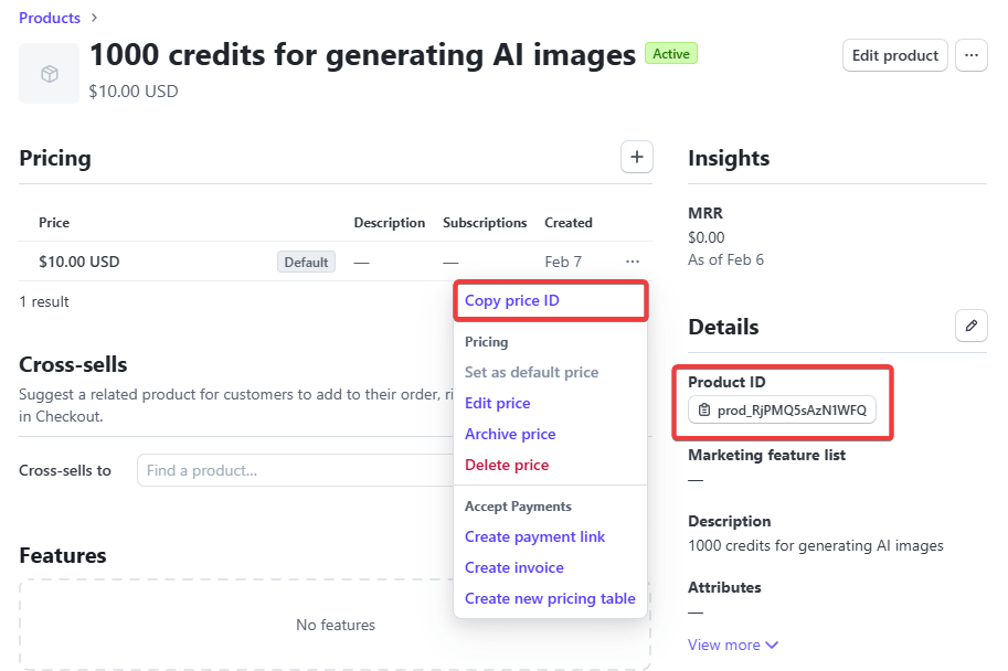 Retrieving the Product ID and Price ID of a product in Stripe