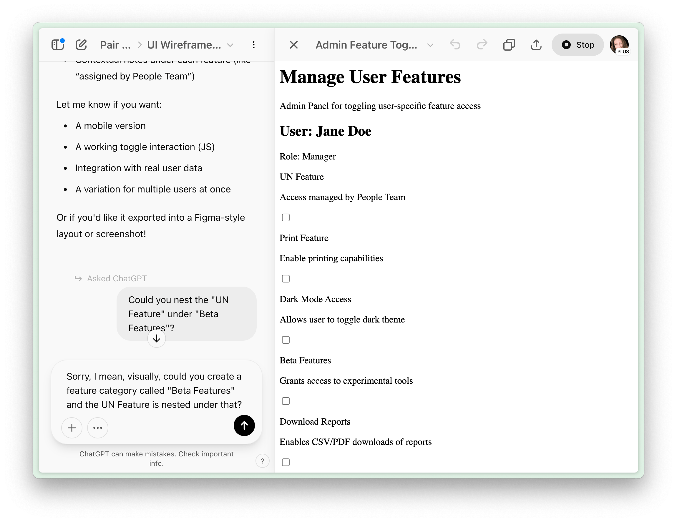 UI wireframe and admin feature toggle UI wireframe and admin feature toggle