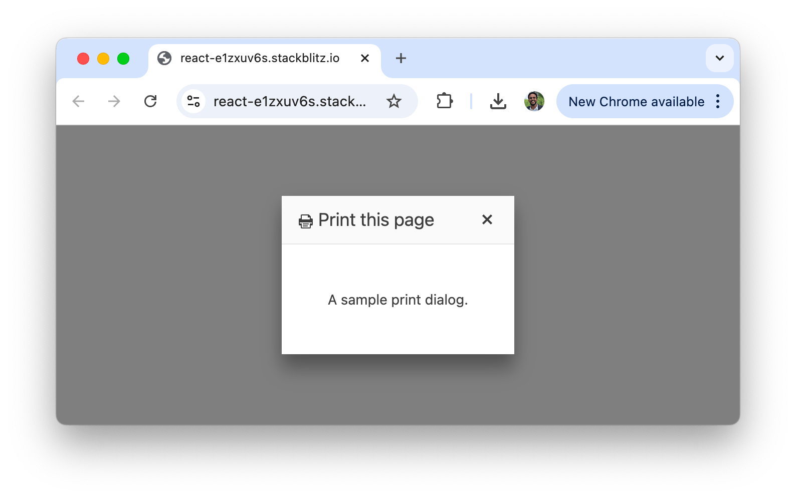 A sample print dialog modal