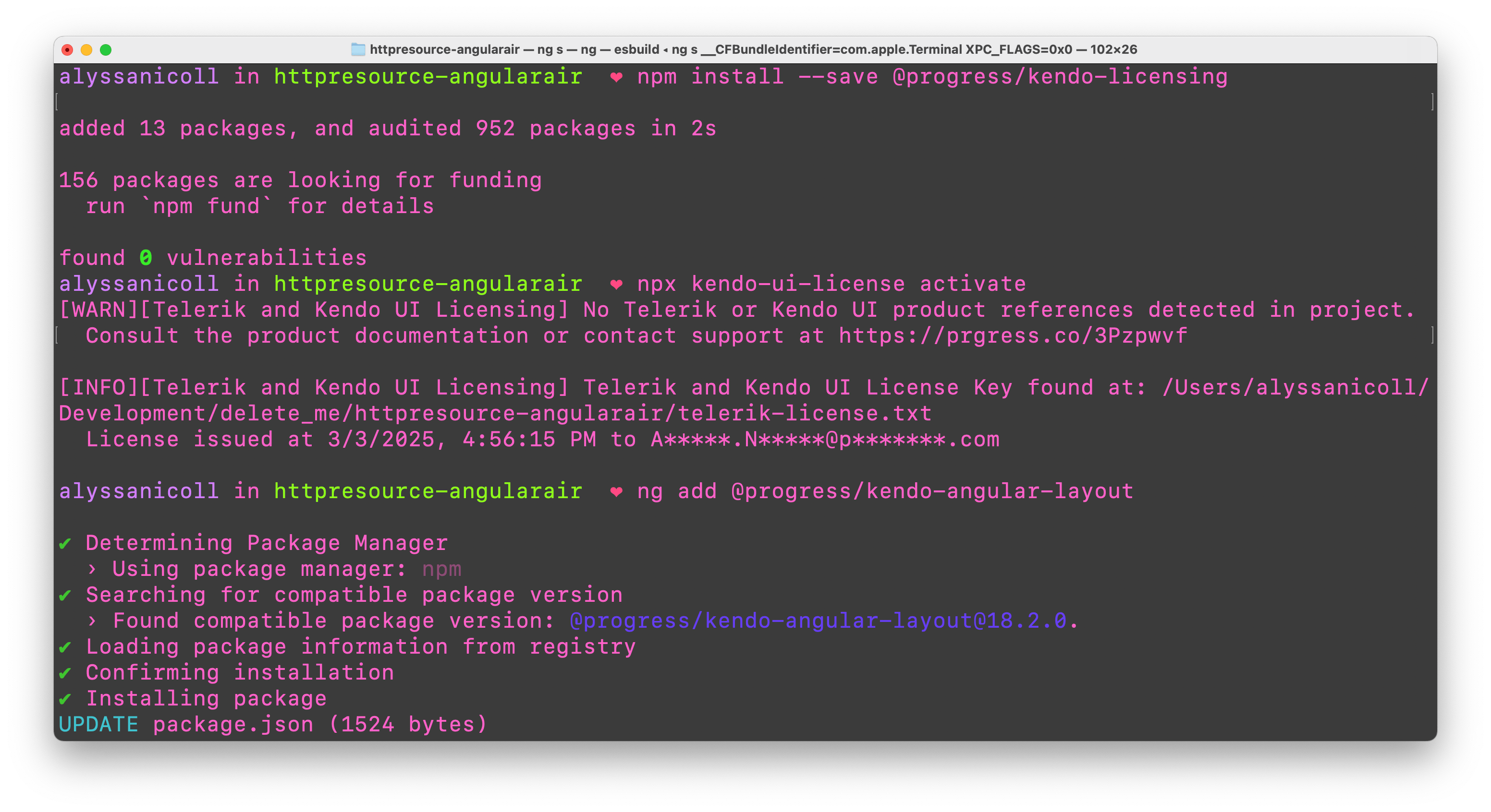 Code for installing Kendo UI for Angular Card in pony card component with arrays