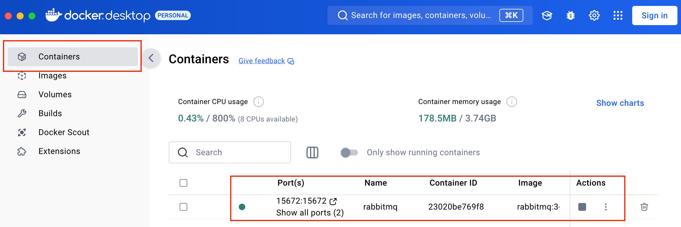 RabbitMQ Docker container