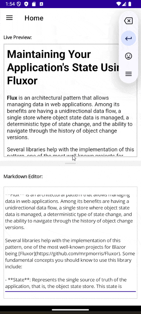 Resizing the sections of the Markdown code preview thanks to the GridSplitter