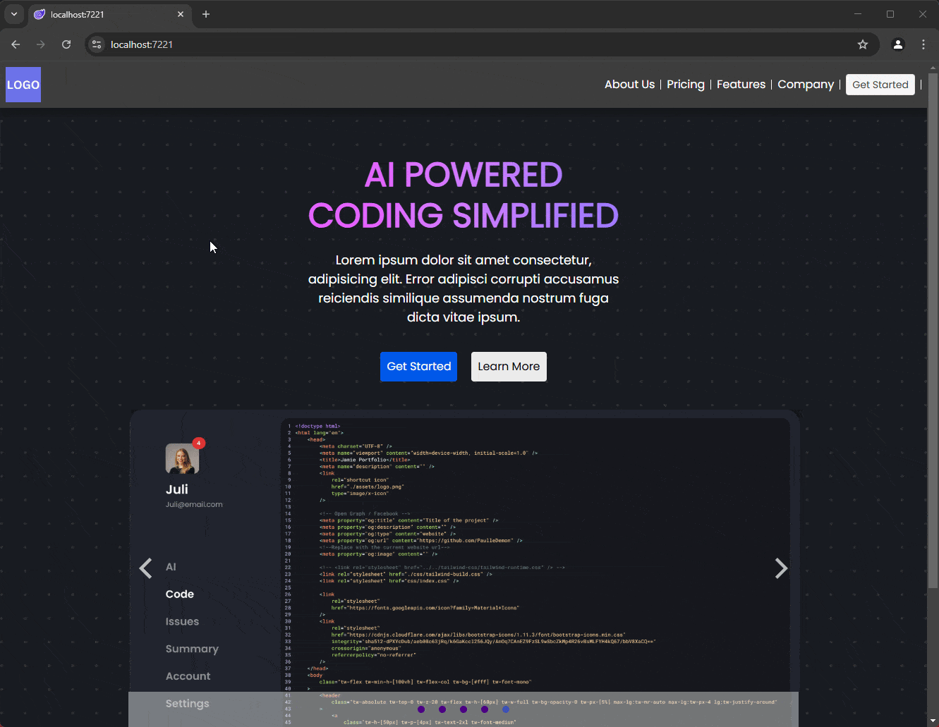 The brands section featuring animated logos powered by a Telerik AnimationContainer