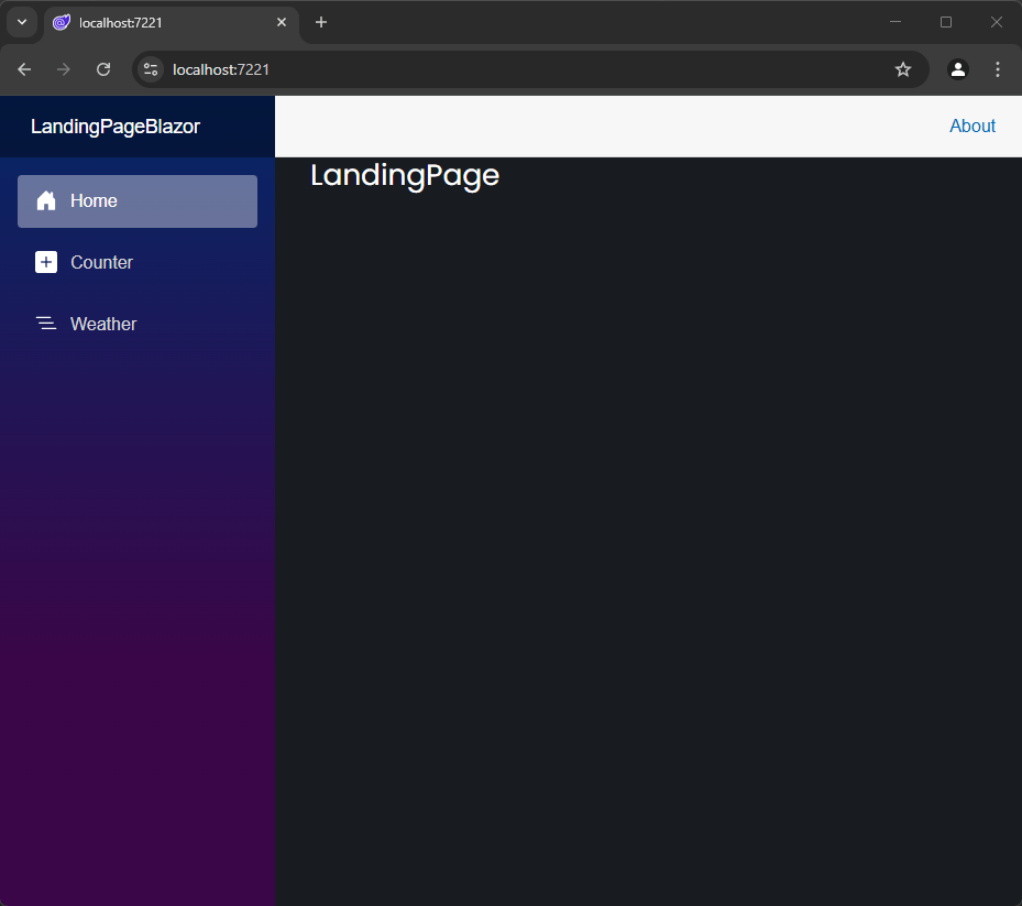 The newly added Landing Page in the application
