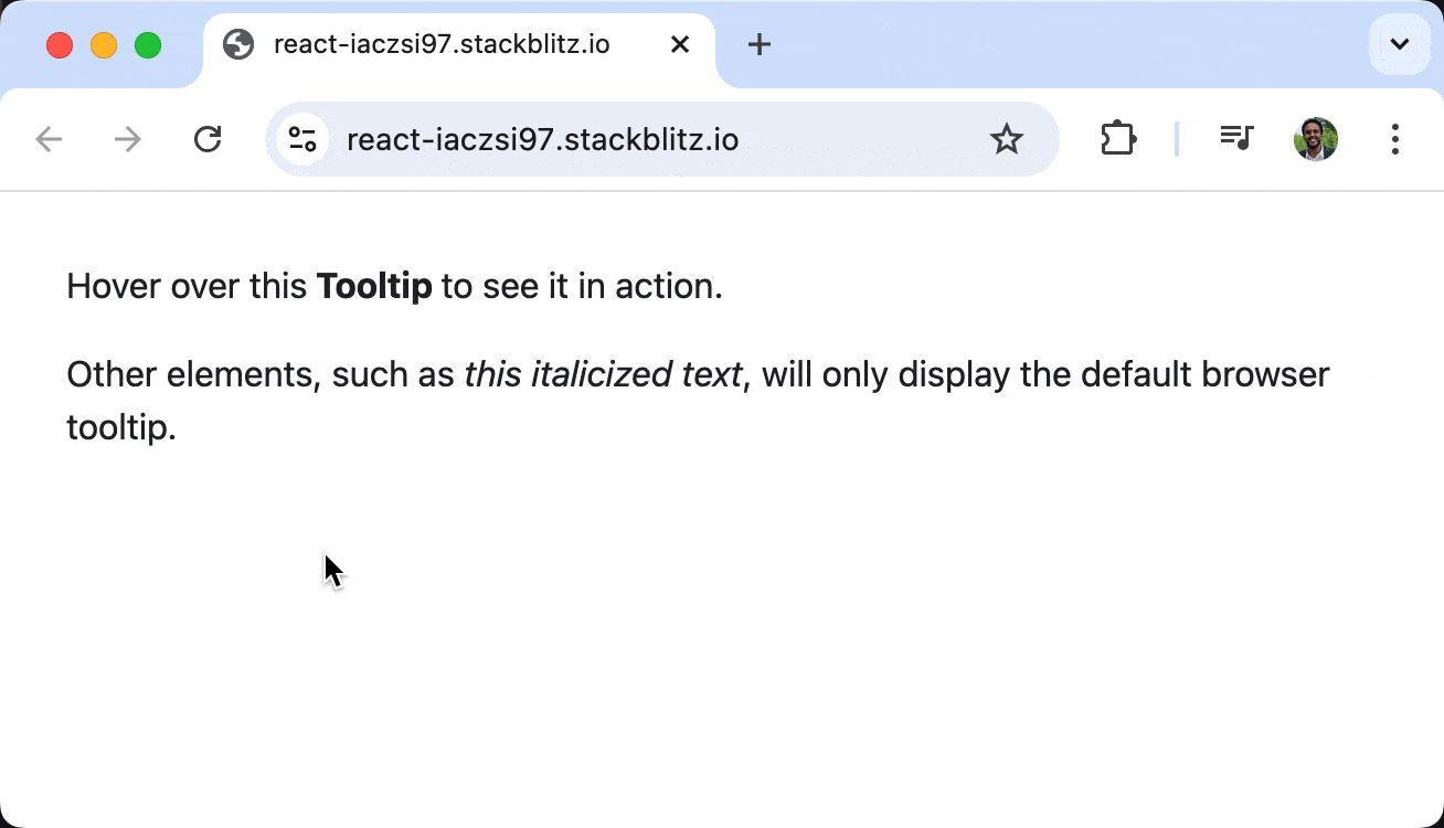 Hovering over bolded or italicized words brings up a tooltip