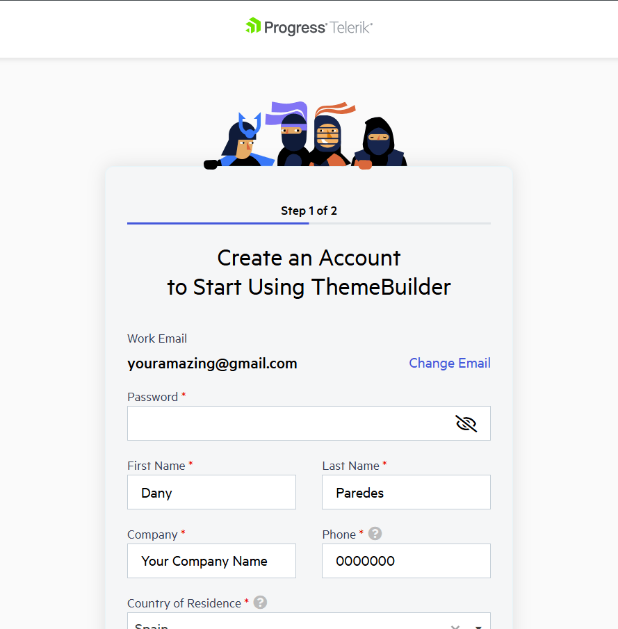 Step 1 ThemeBuilder - Create an Account