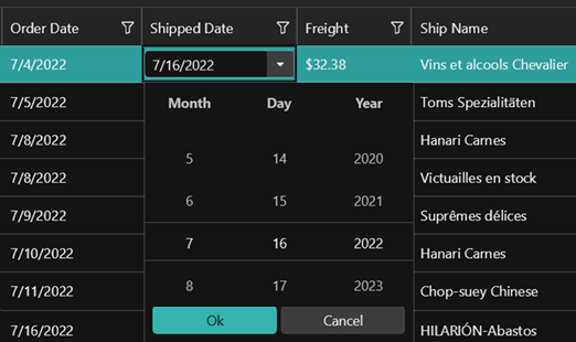 .NET MAUI datagrid bound column Telerik Turquoise Dark