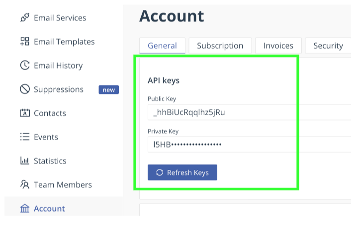 Get public and private keys