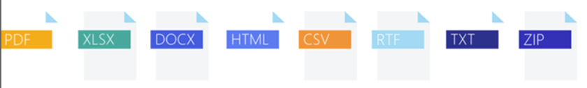 MS Office and Adobe programs whose formats are supported - pdf, xlsx, docx, html, csv, rtf, txt, zip