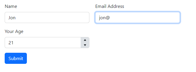 A simple form with Name, Email Address and Age fields