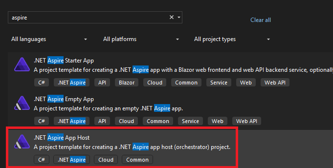 add aspire project
