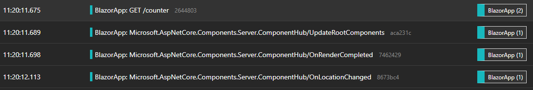 Blazor component lifecycle trace example