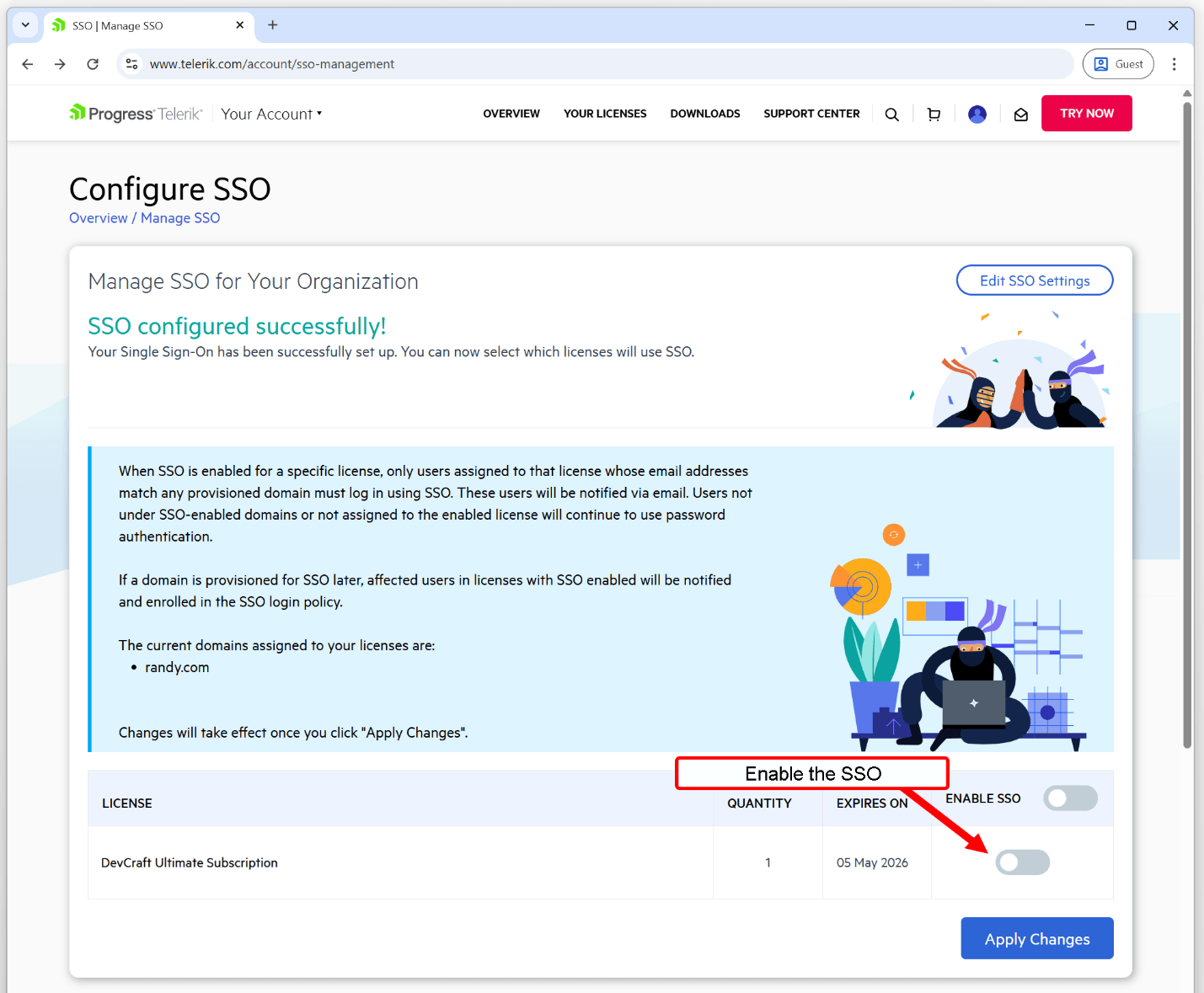 configure-sso-enable toggle
