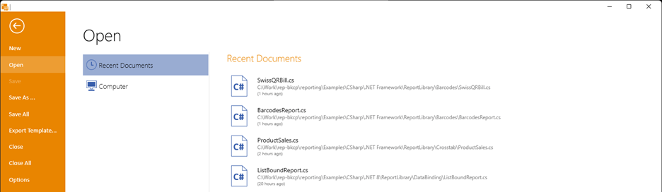 Recent documents .cs files
