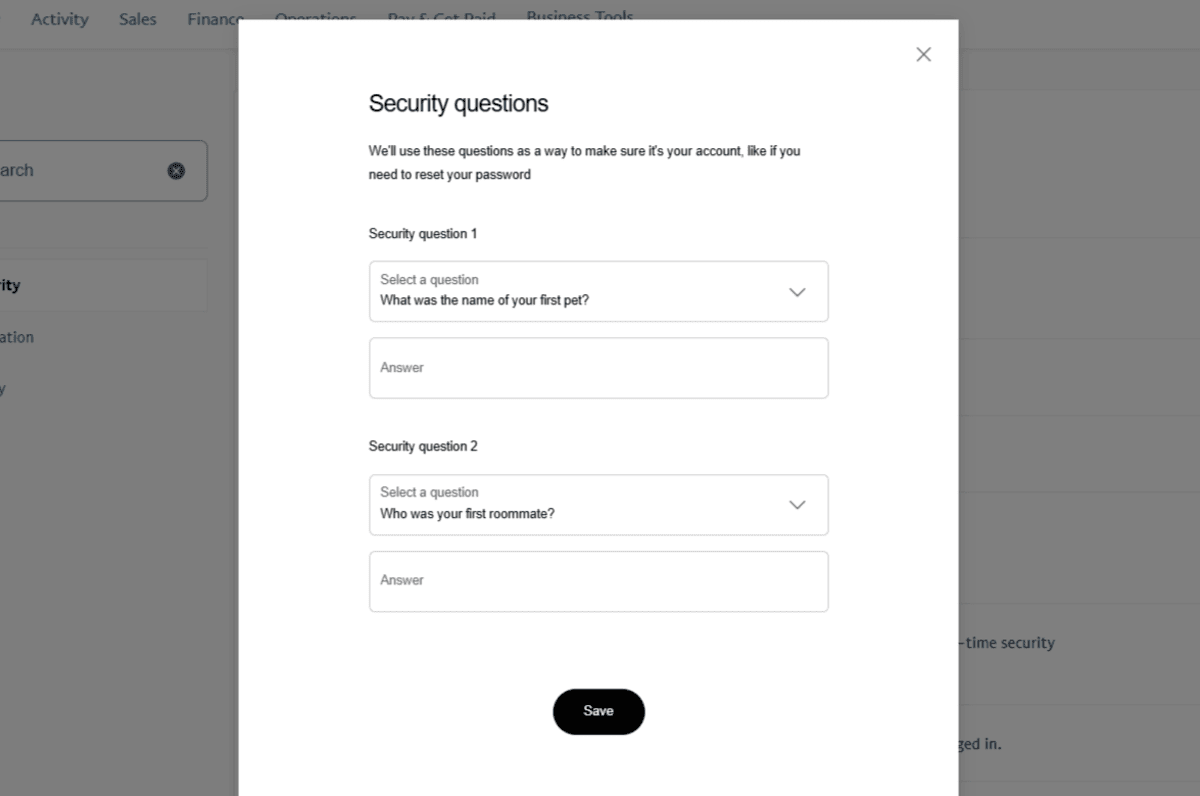 PayPal users have the ability to answer 2 security questions, like “What was the name of your first pet?” and “Who was your first roommate?”. This data is saved alongside their other preferred MFA methods.
