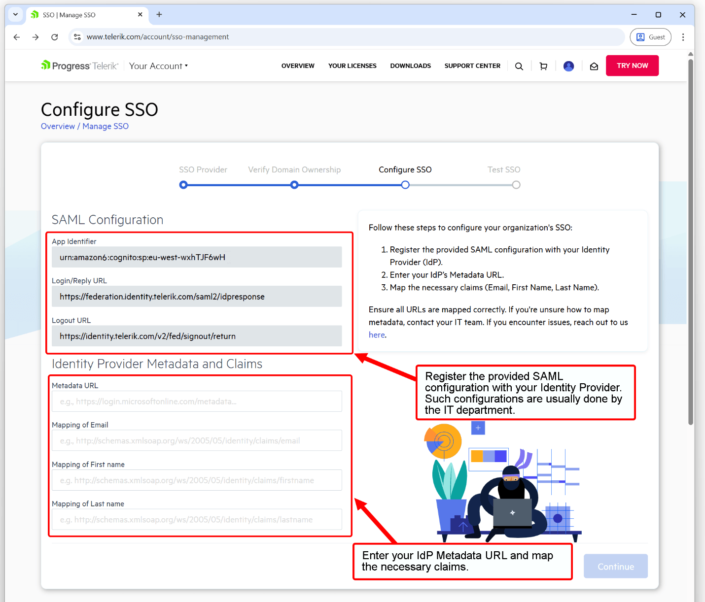 saml configuration  and IdP metadata URL