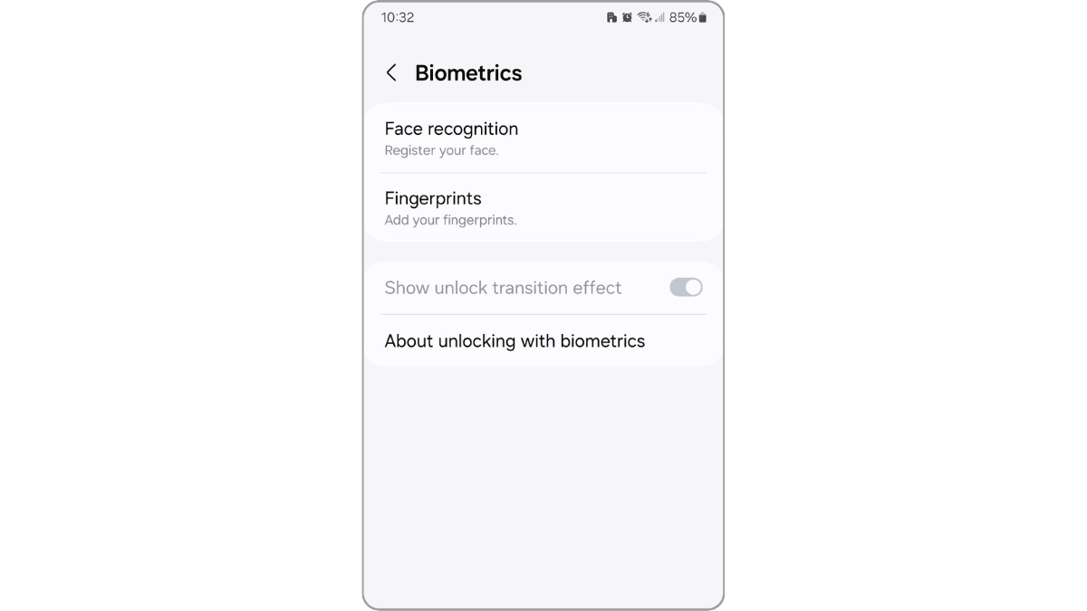 Within Samsung mobile devices, users are able to configure Biometric login settings. Face recognition and Fingerprints are the two options they can unlock.