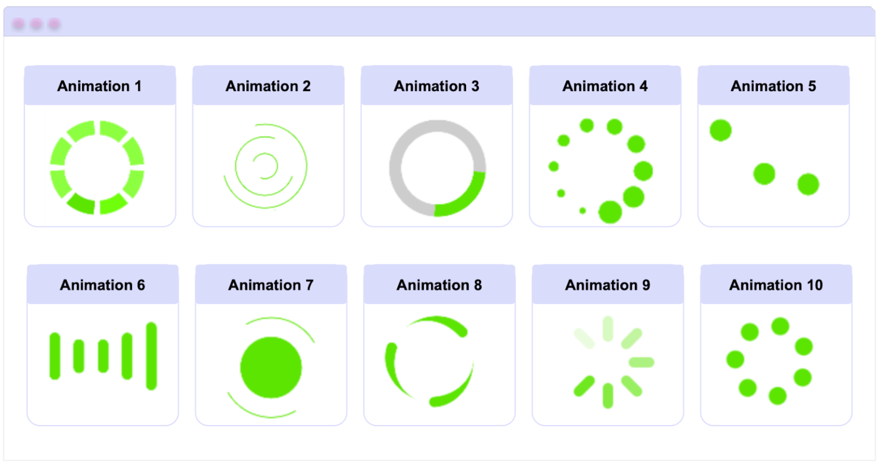 BusyIndicator options Animation1, Animation2, Animation3, Animation4, Animation5, Animation6, Animation7, Animation8, Animation9, Animation10