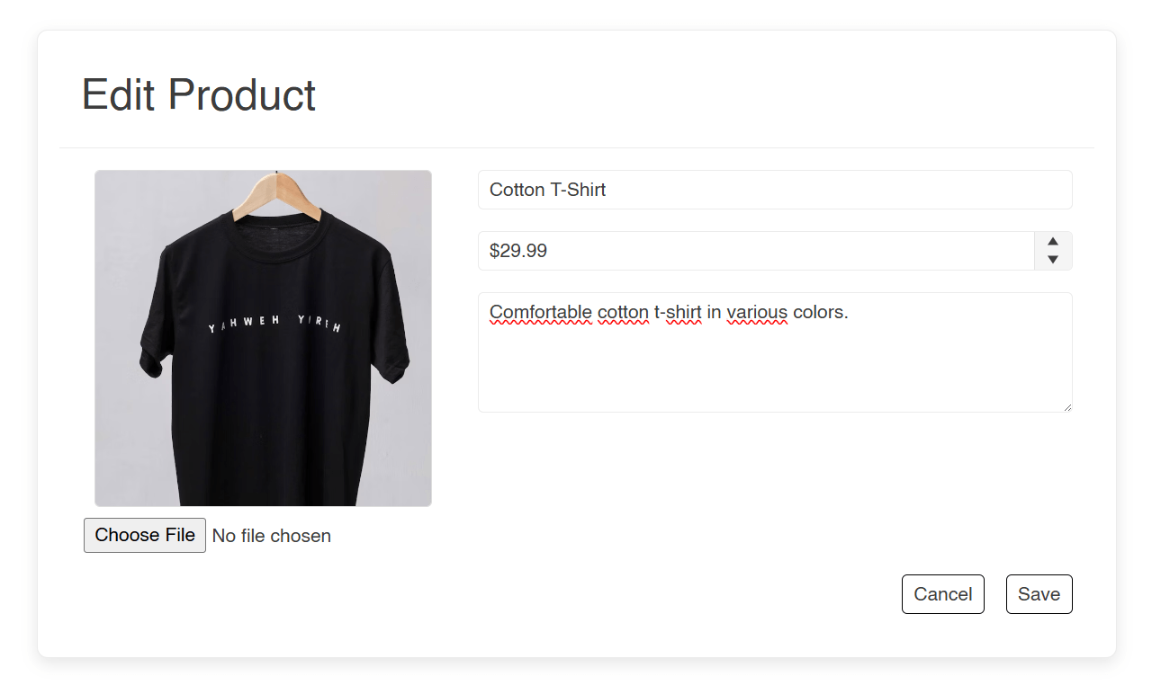 A product editing page with manual controls, entirely AI-free.