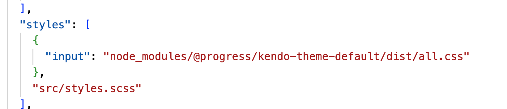 In angular.json Kendo UI for Angular Default theme