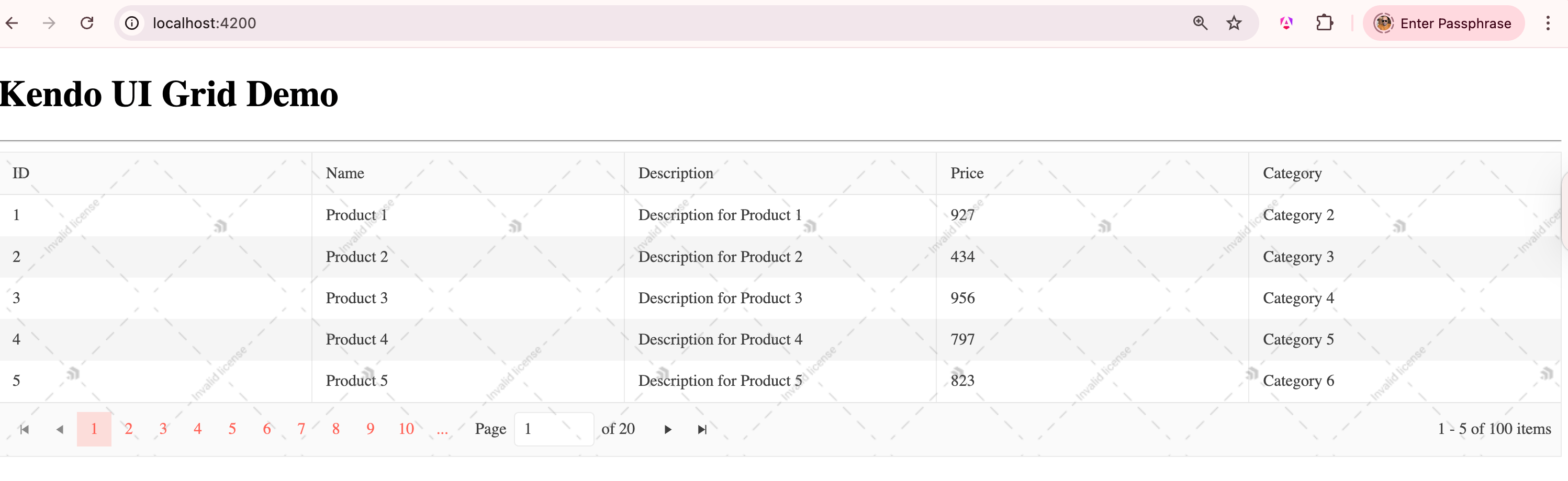 The Kendo UI for Angular Grid results paginated