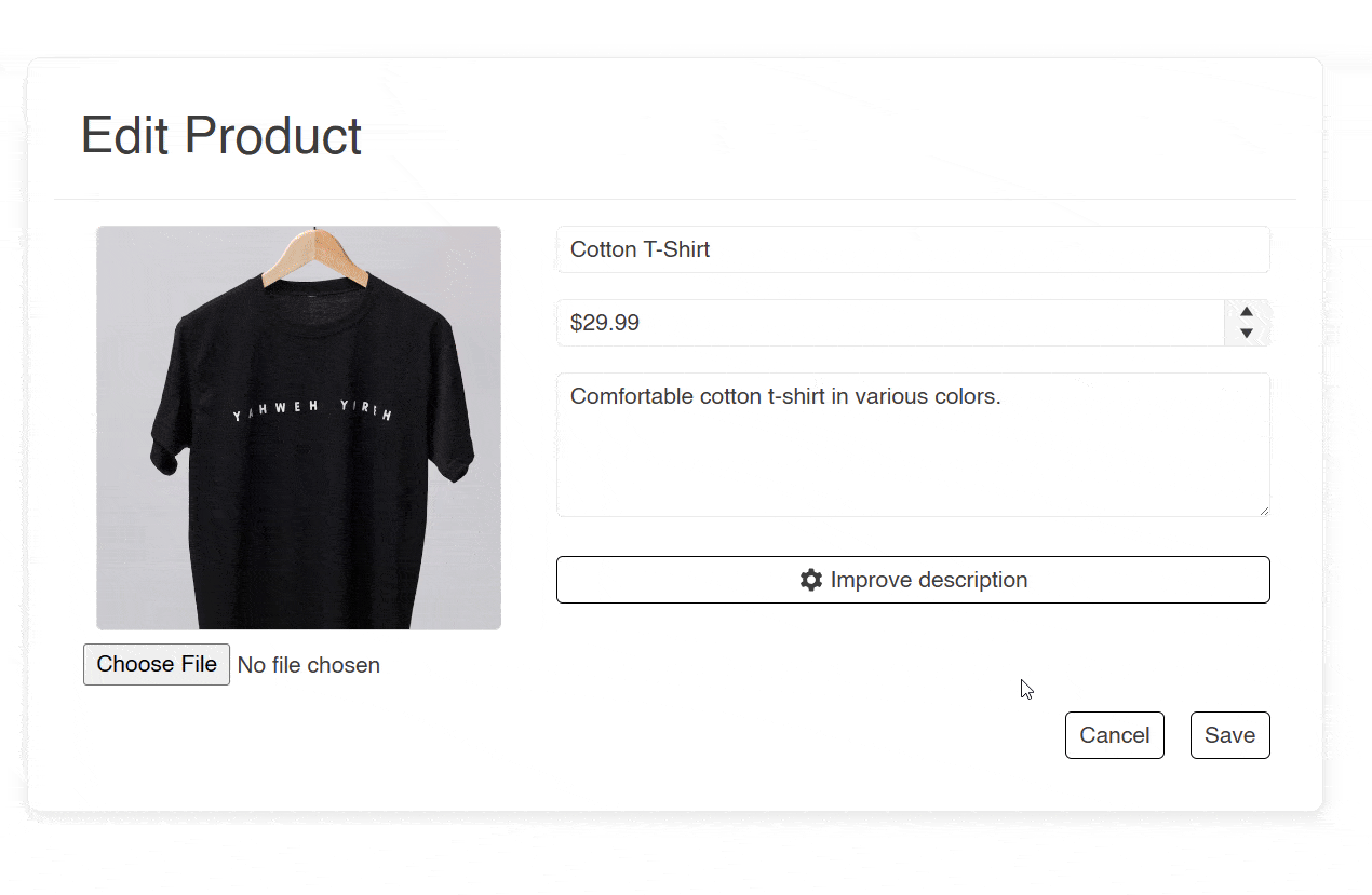 Providing users with a list of suggestions to enable faster description generation