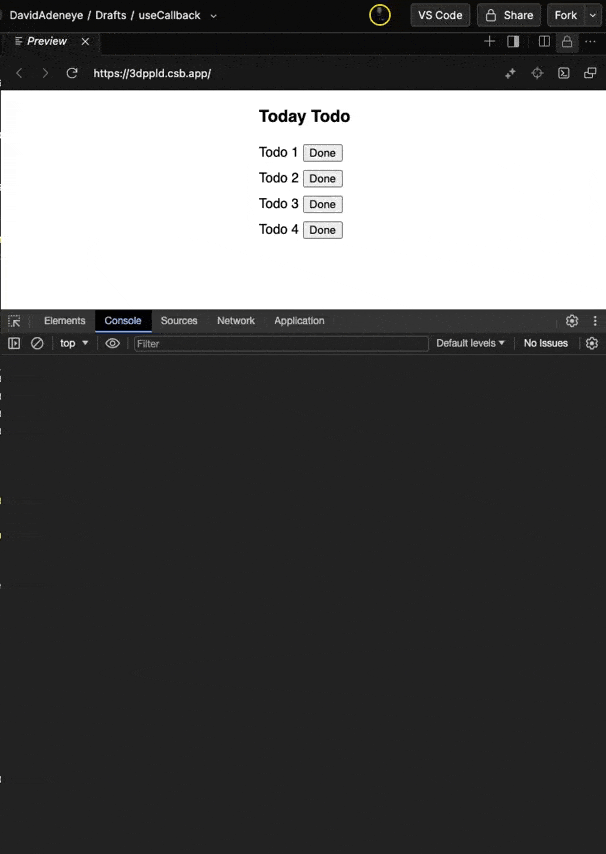 When user marks a todo item done, the task name is crossed out. The processing shows less rerendering