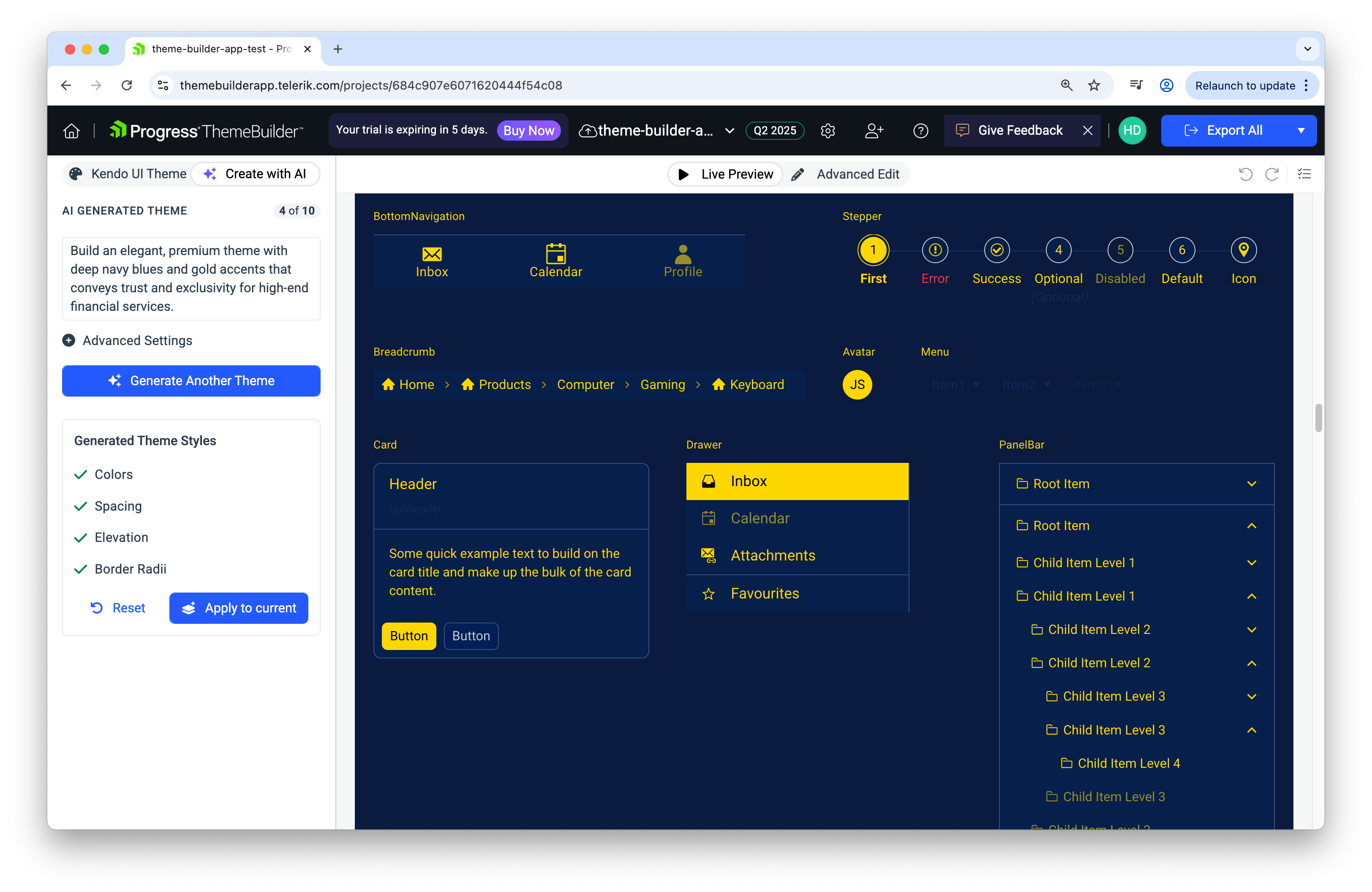 ThemeBuilder financial theme