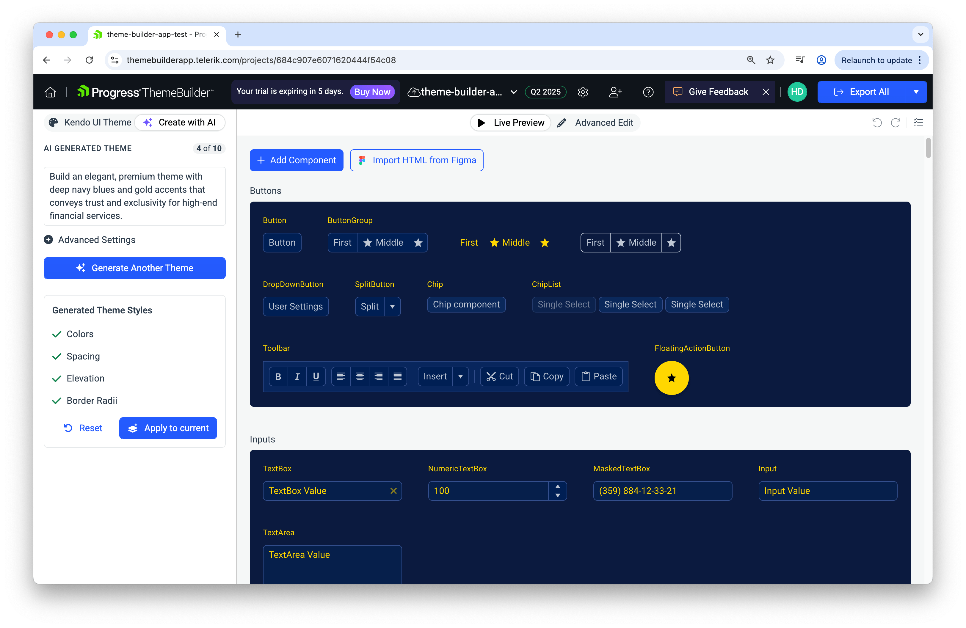 ThemeBuilder financial theme