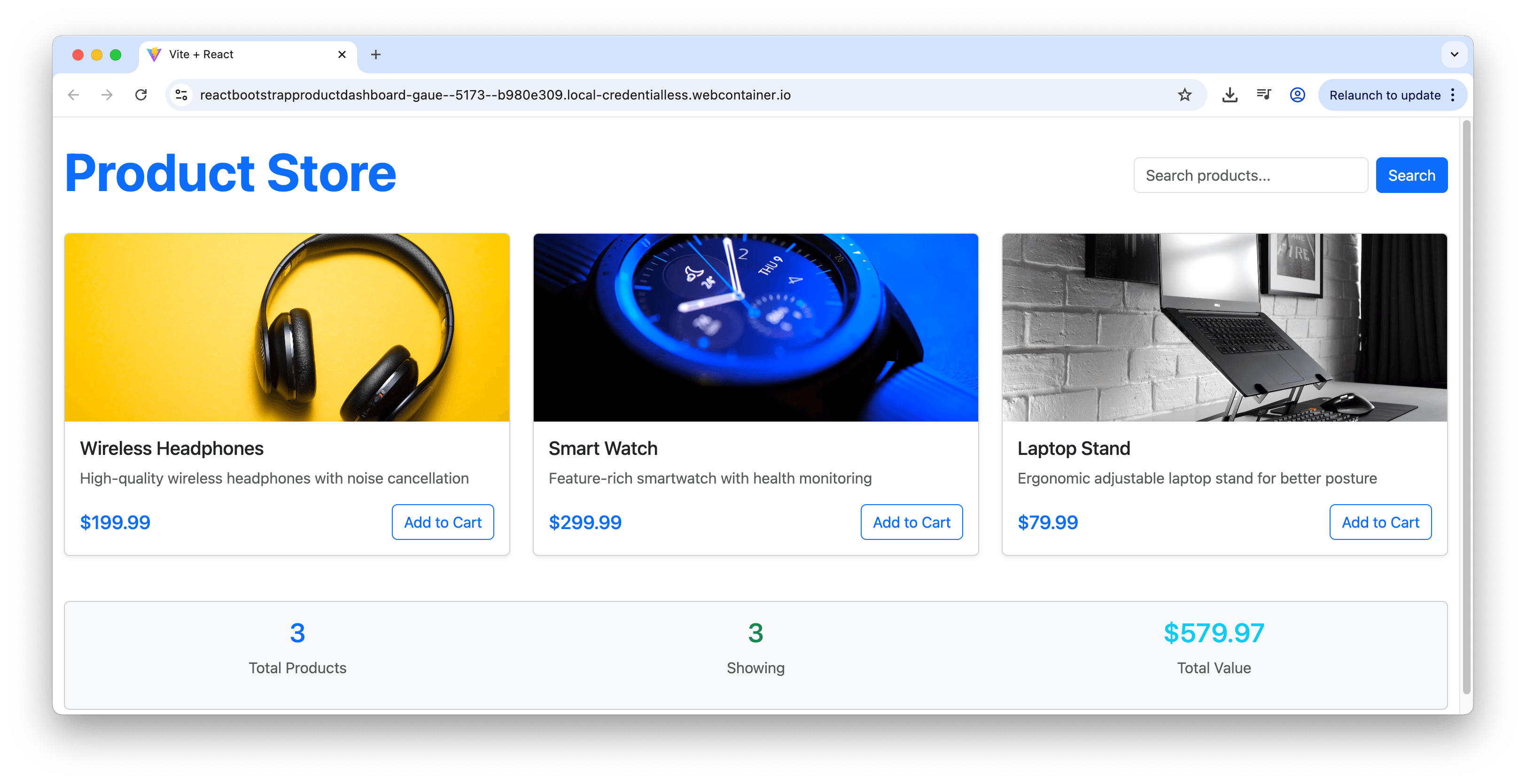 Product store doashboard