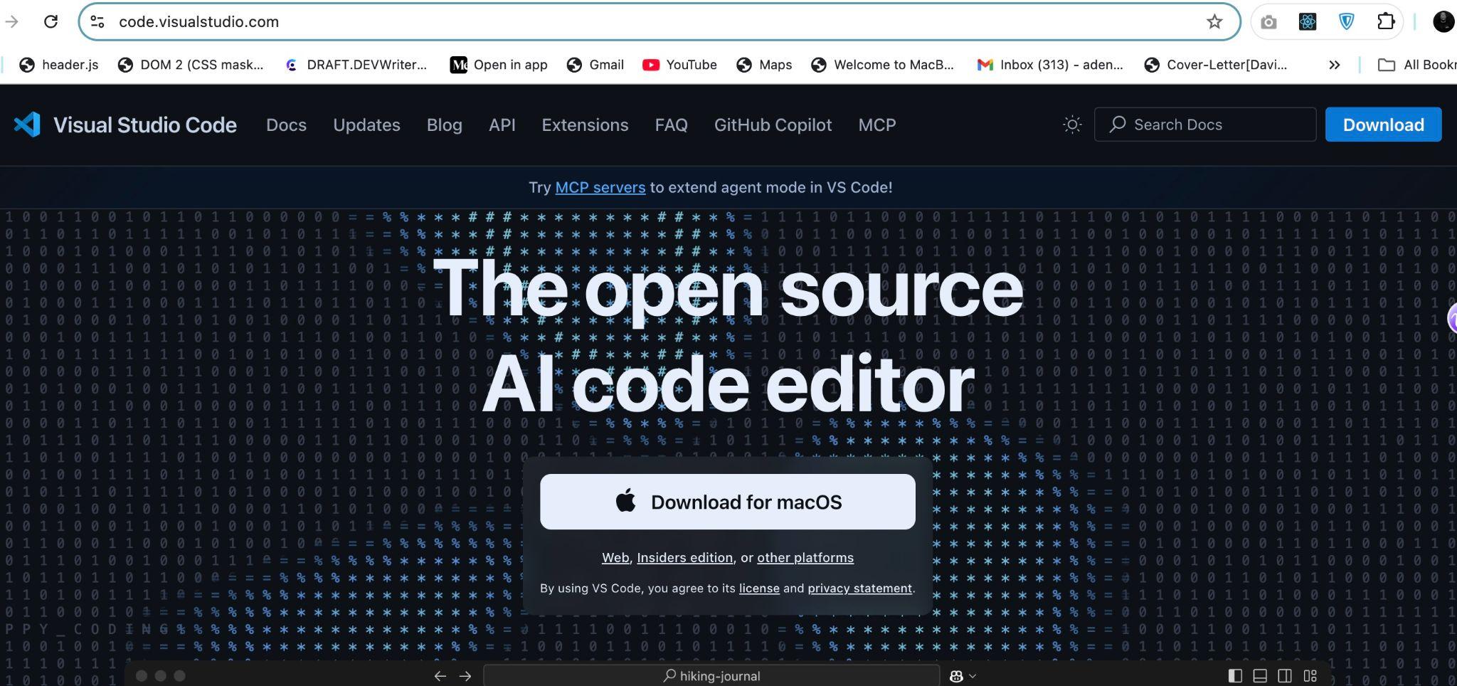VS Code page: The open source AI code editor