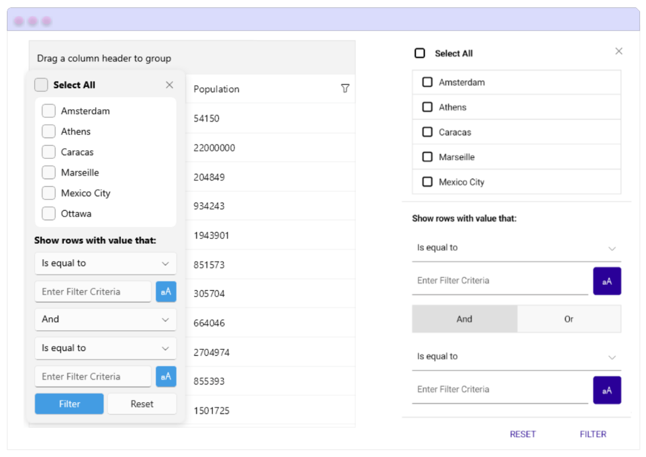 .NET MAUI Grid with popup filtering