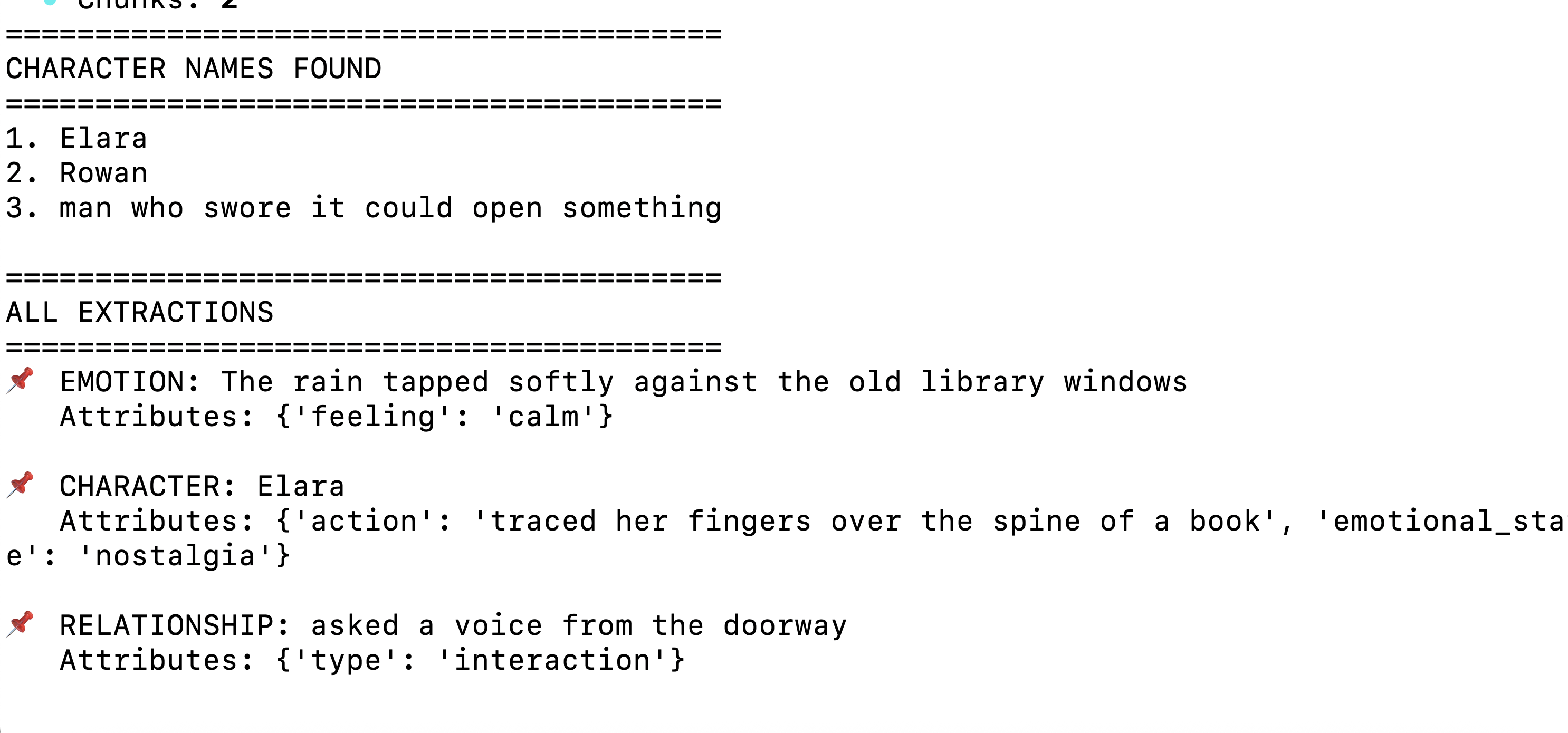 Character names found. All extractions