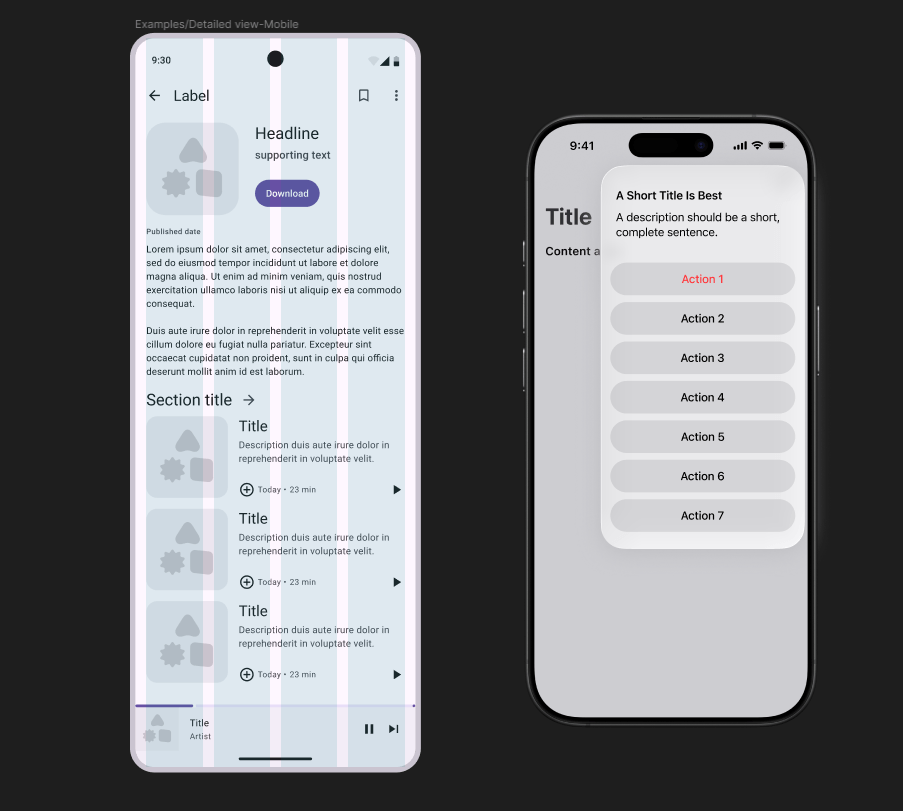 Example of a Figma-based comparison between iOS and Android design versions
