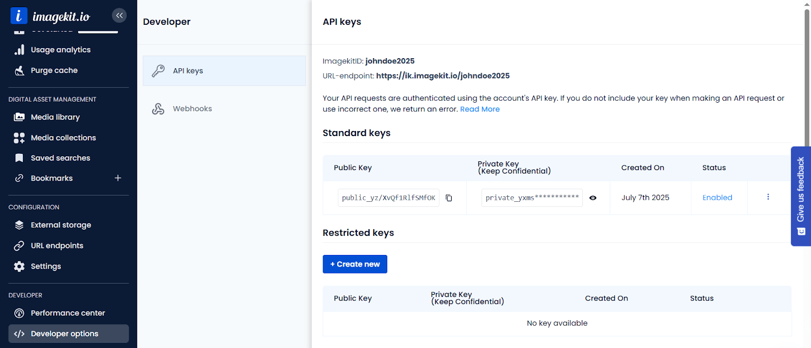 ImageKit API keys