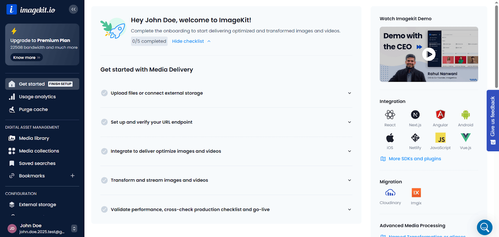 ImageKit dashboard