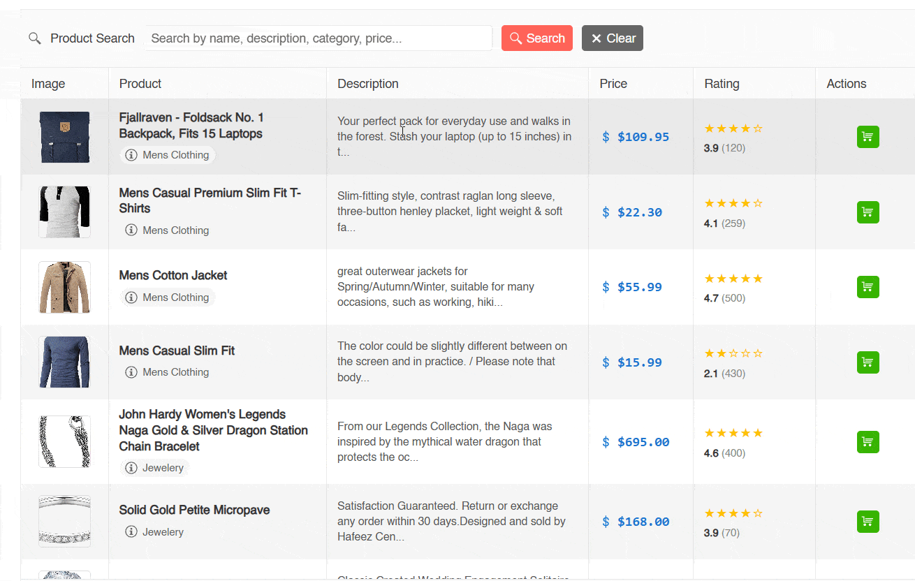 Page that allows textual but not semantic searches using the Data Grid component