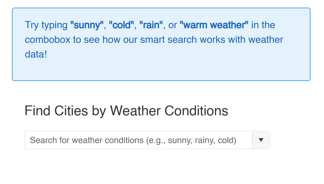 Semantic search of ideal cities for activities with Smart AI ComboBox