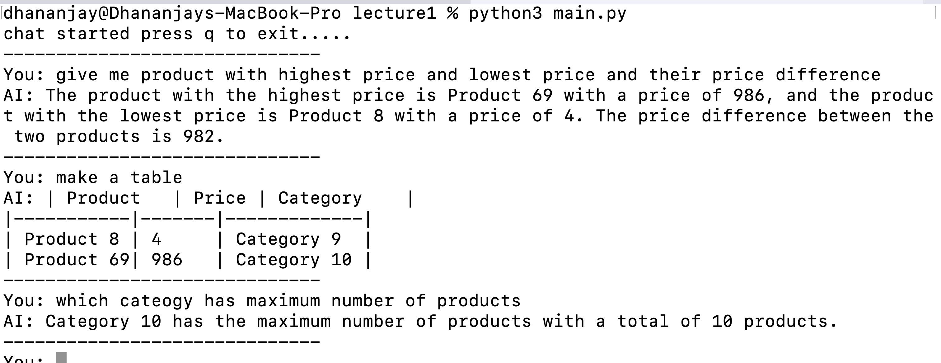 AI chat product-related responses