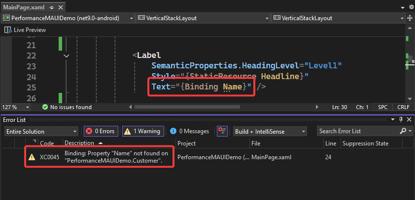 Displaying binding warnings in the error window thanks to Compiled Bindings