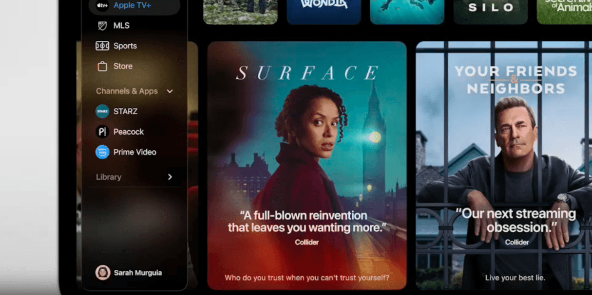 A look at a sidebar made with Liquid Glass. It’s darker in color and not as transparent as smaller components are. We can tell there’s something beneath it content-wise, but can’t tell by looking at it.