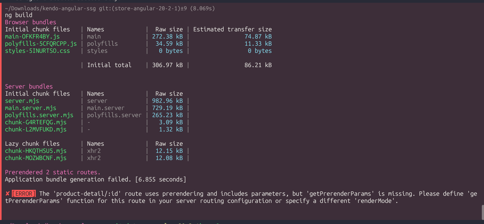 ng-build error route uses prerendering