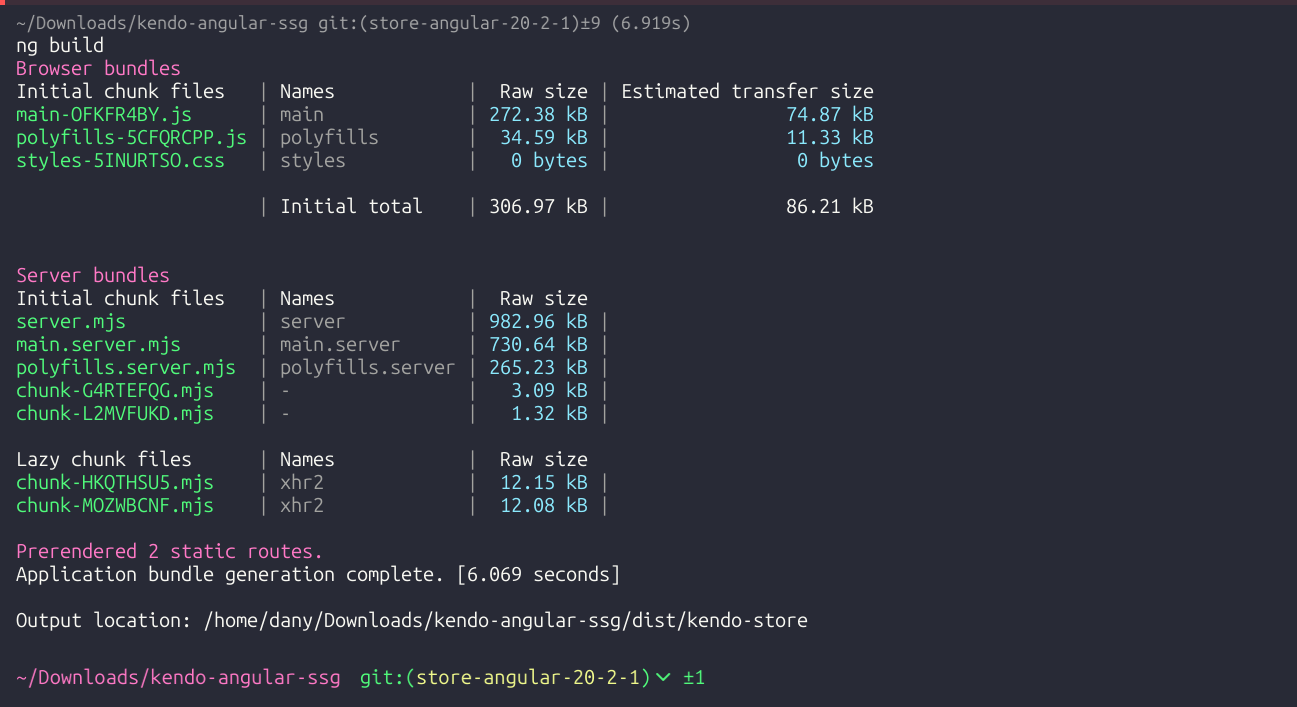 ng build works - prerendered 2 static routes