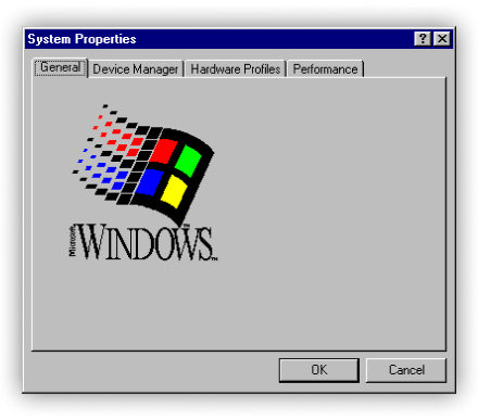 Windows 95 System Properties dialog showing multiple tabs