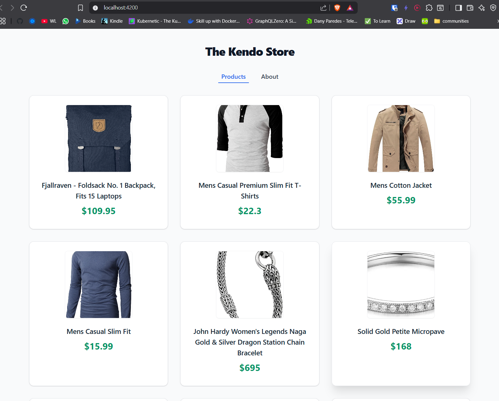 Kendo Store app is running