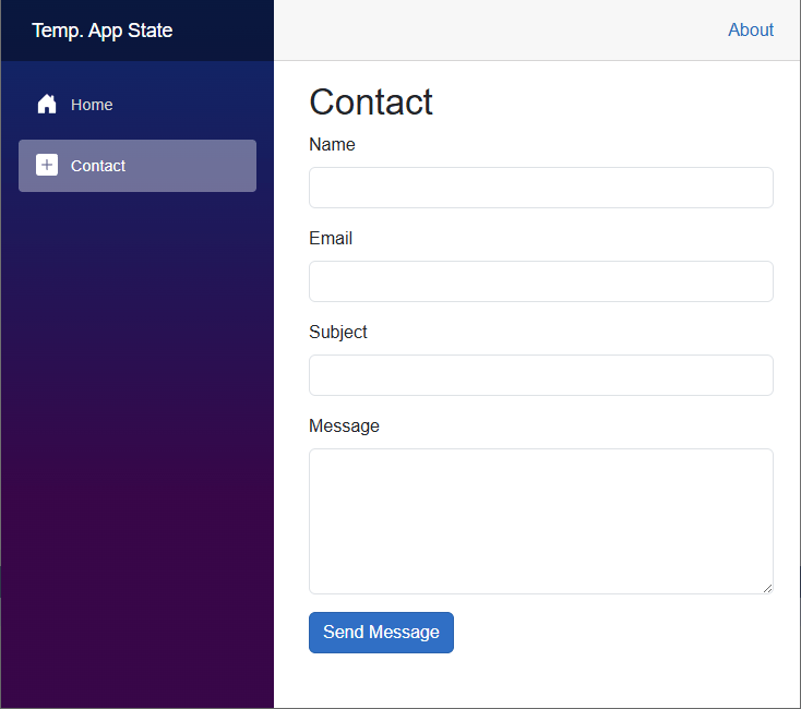 A browser window with a Contact from with four fields: name, email, subject, and message.