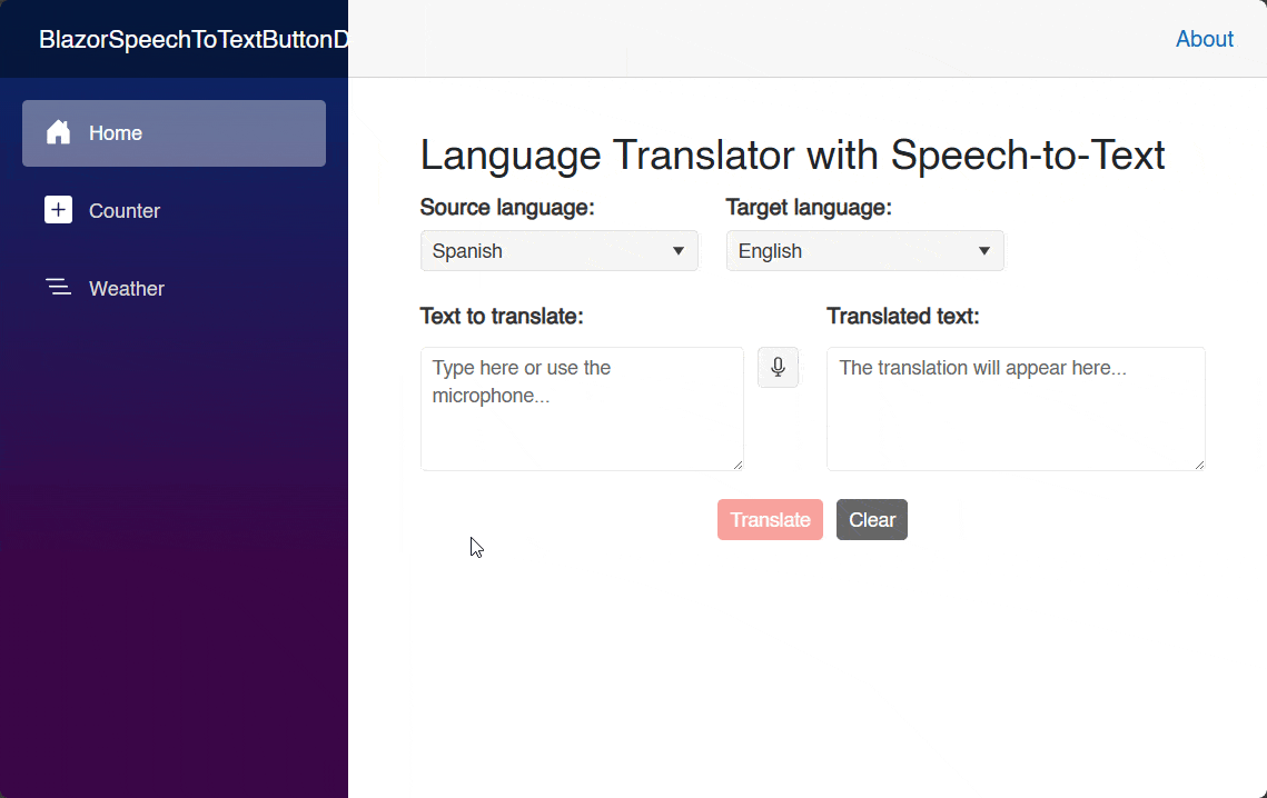 Implementation of the SpeechToTextButton Component in a Blazor Application