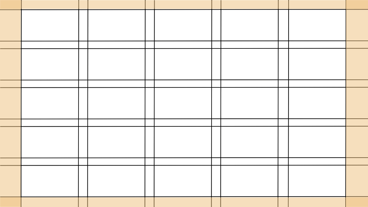 A wireframe with a simple UI grid structure. In this example, we see white space surrounding the grid structure and page highlighted in yellow.